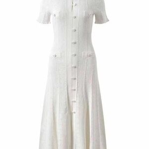 Sandro
Women's White Contrast-Stitch Short-Sleeve Stretch-Knit Midi Dress